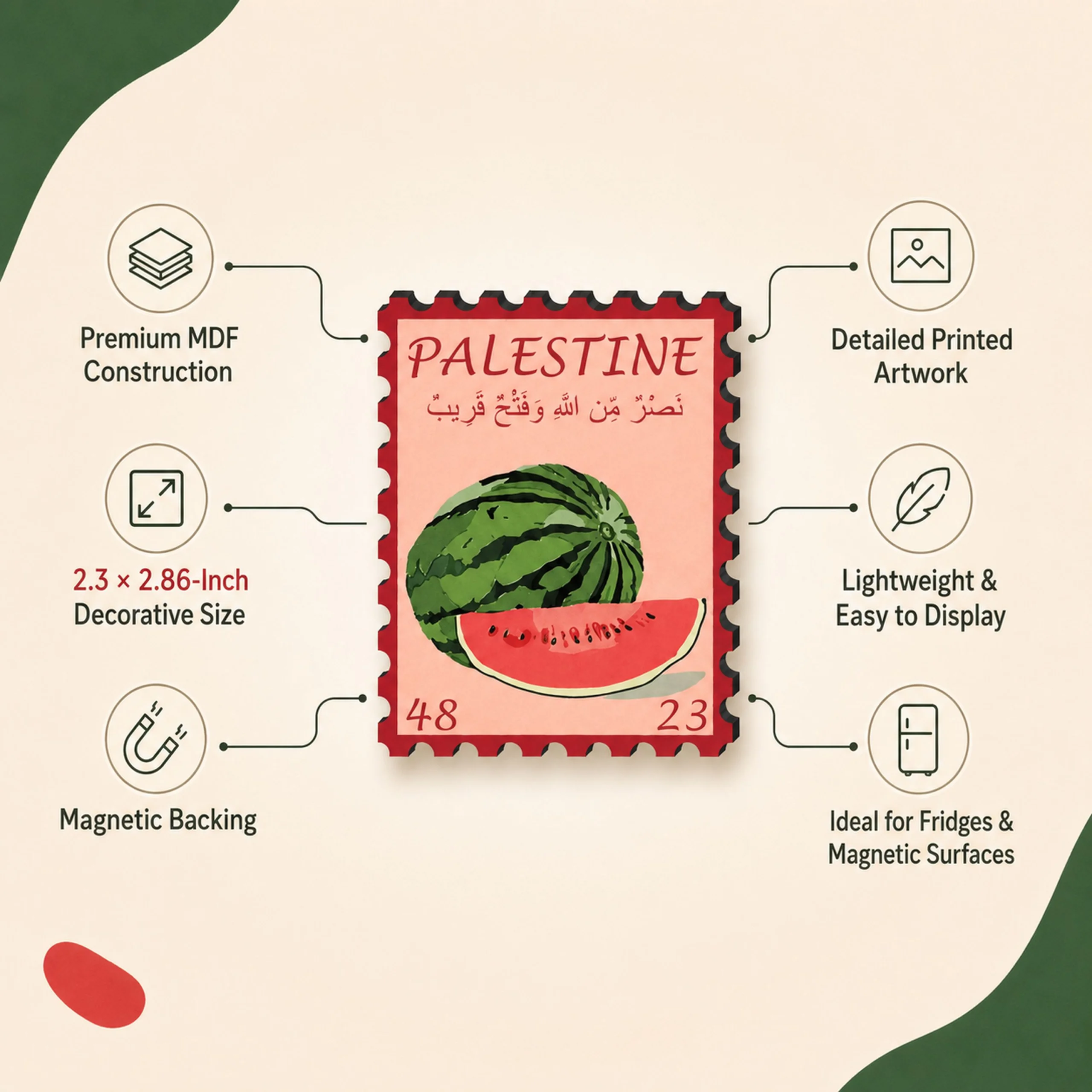 Palestine Watermelon Stamp MDF Fridge Magnet - Image 5
