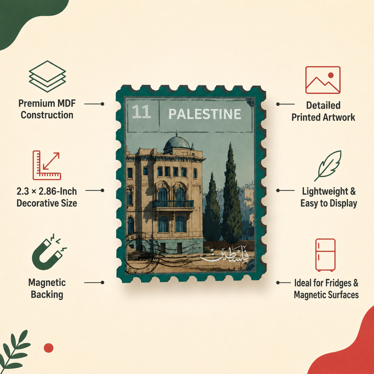 Palestine Stamp MDF Fridge Magnet - Image 6