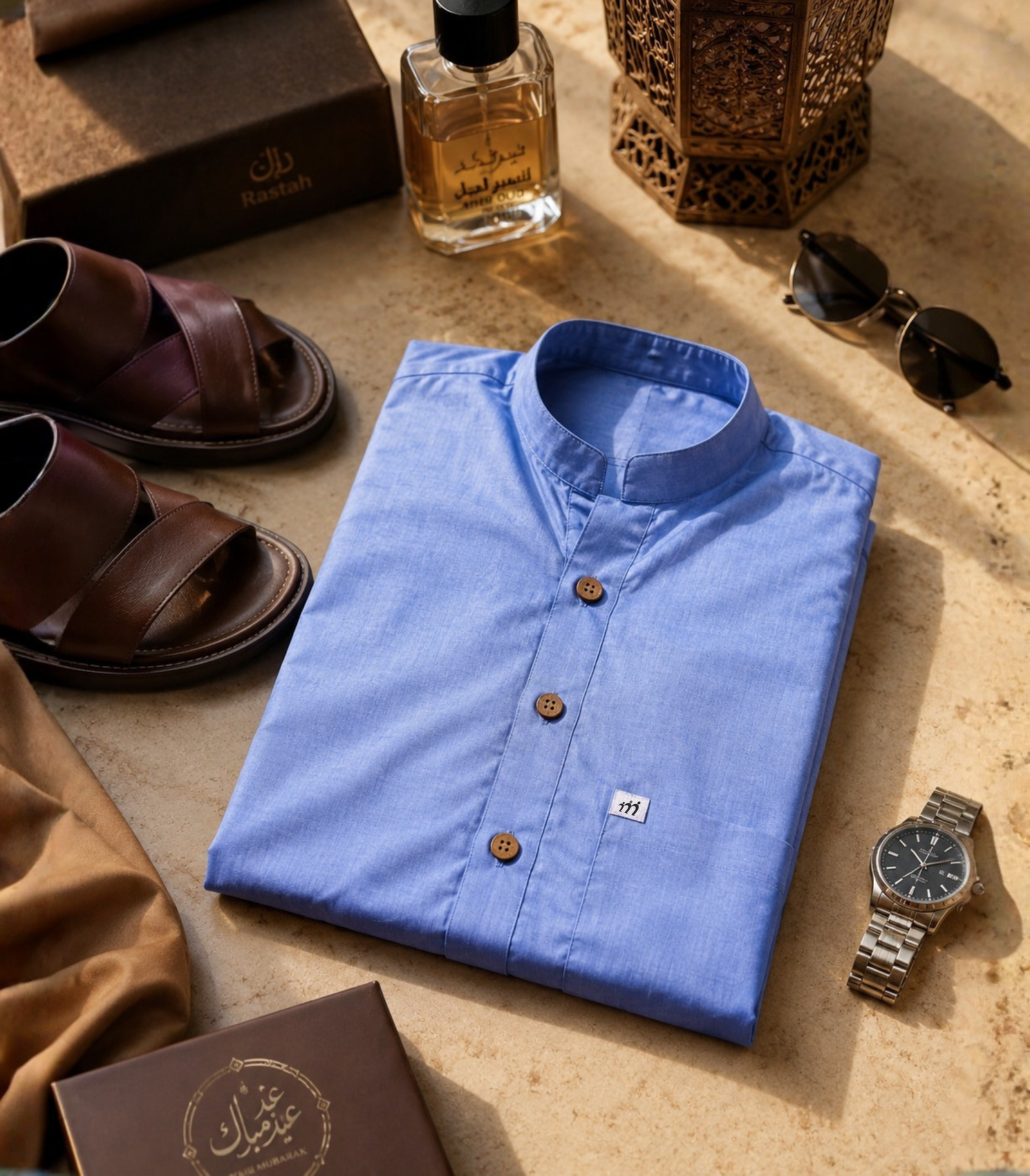 Sky Blue Cotton Kurta For Men - Image 2