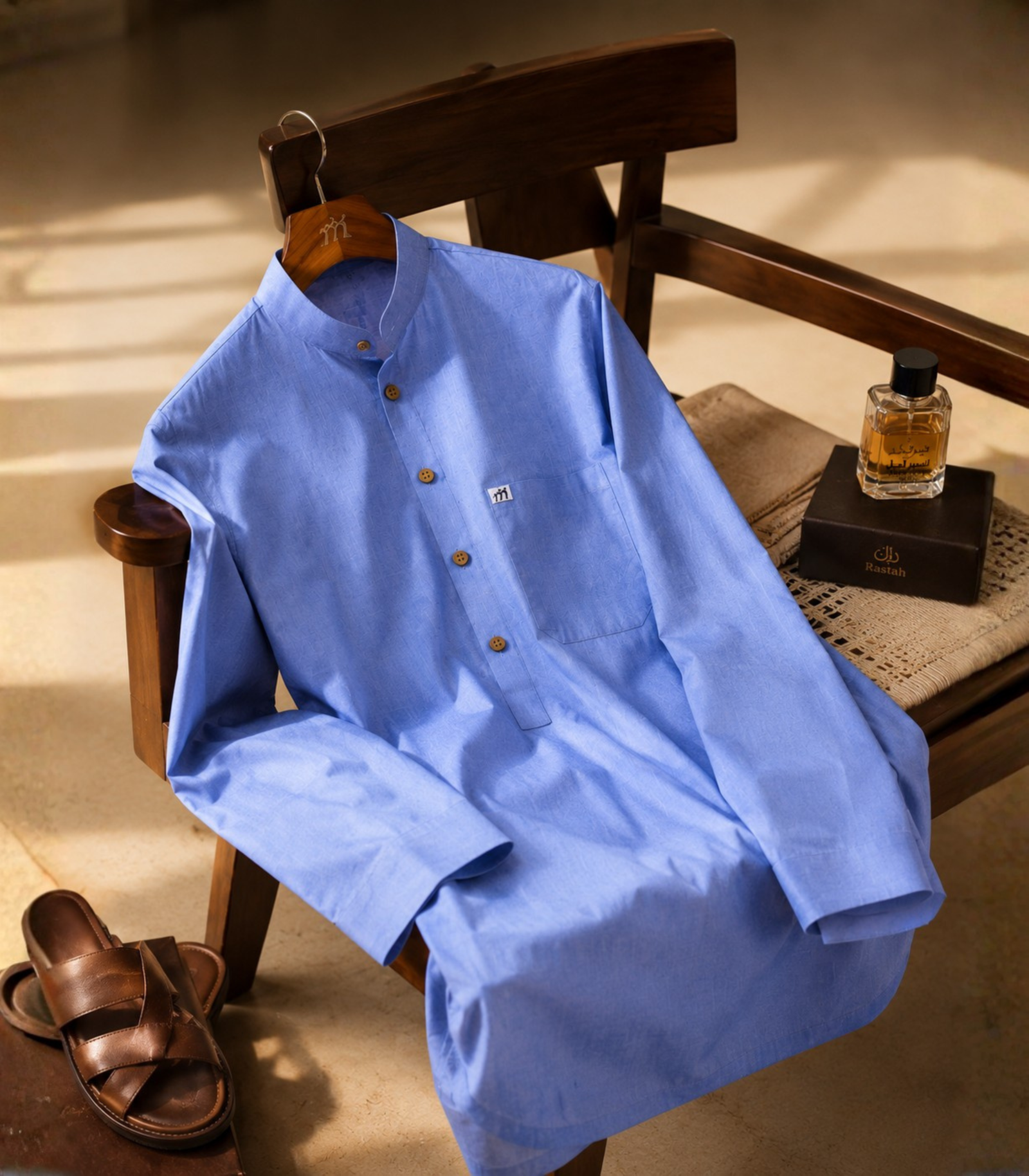 Sky Blue Cotton Kurta For Men - Image 4