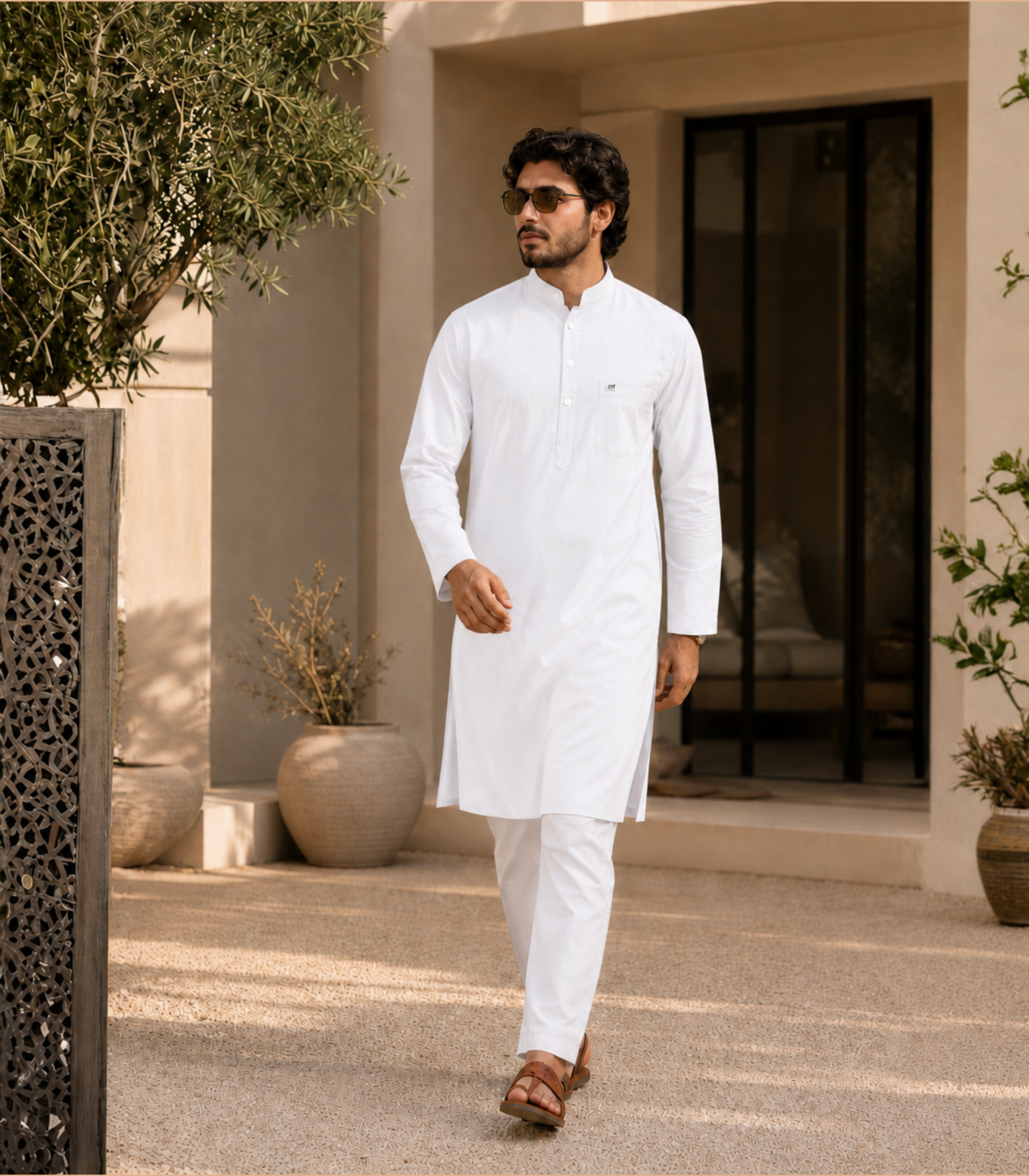 Classic White Cotton Kurta For Men - Image 5