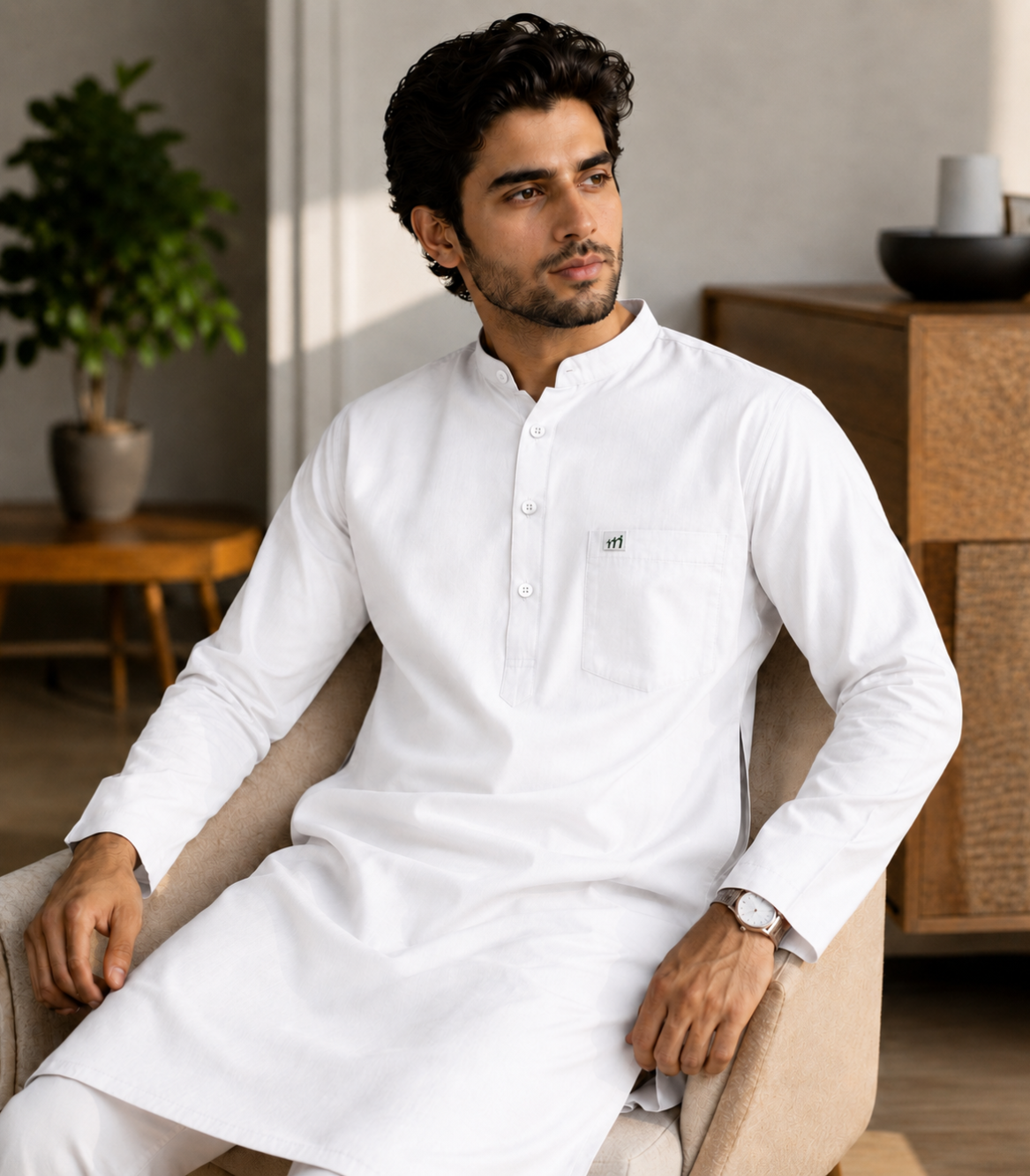 Classic White Cotton Kurta For Men - Image 7