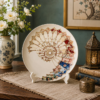 Vintage Fan Motif Decorative Plate – Floral Mosaic Ceramic Art