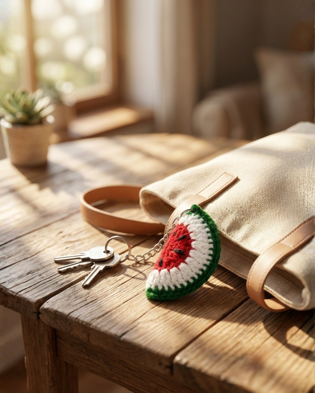 Crochet Watermelon Slice Keychain - Image 3
