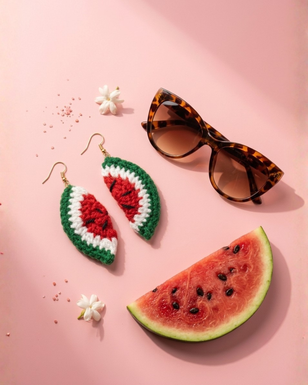 Crochet Watermelon Slice Earrings. - Image 3