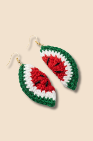 Crochet Watermelon Slice Earrings.