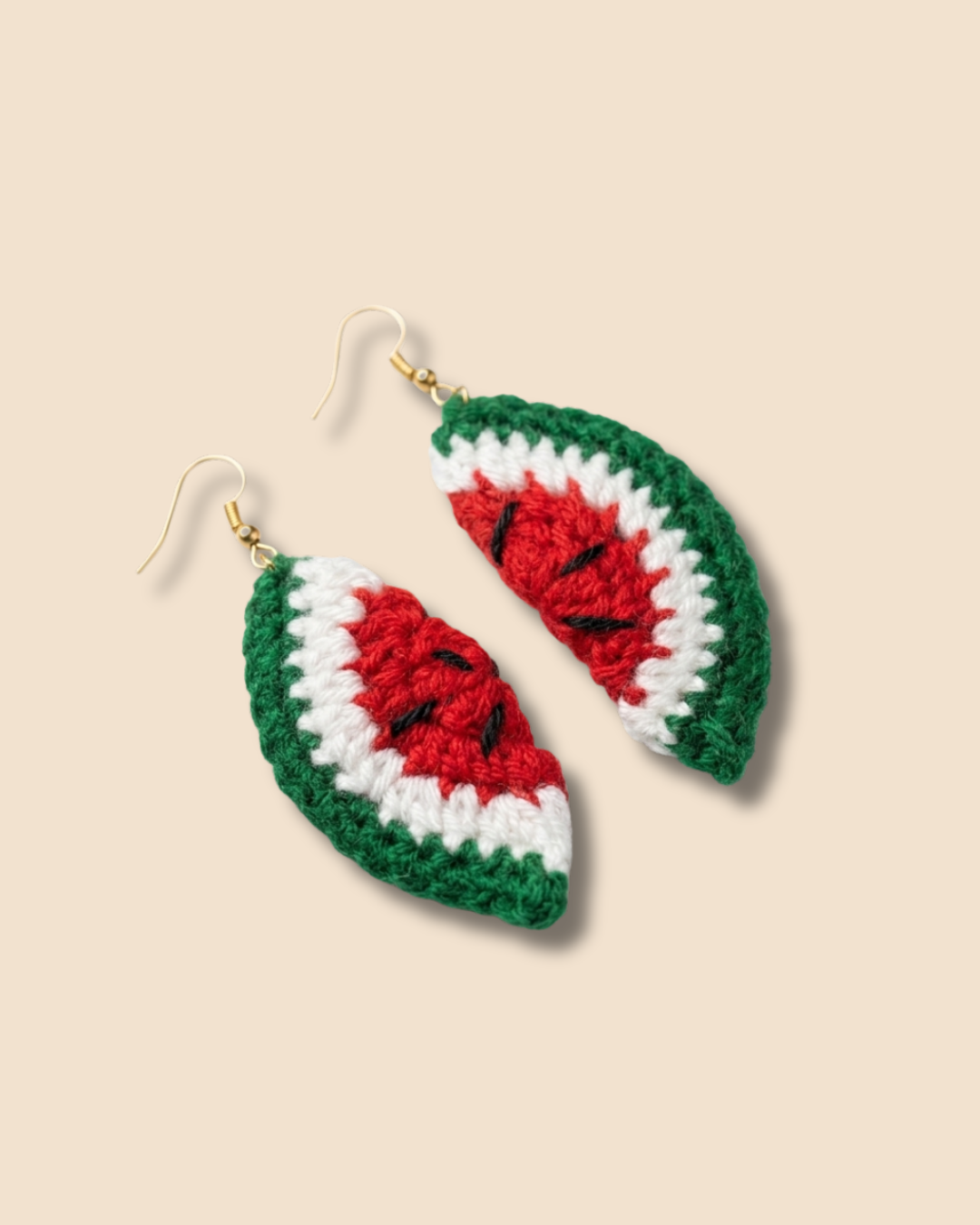 Crochet Watermelon Slice Earrings.